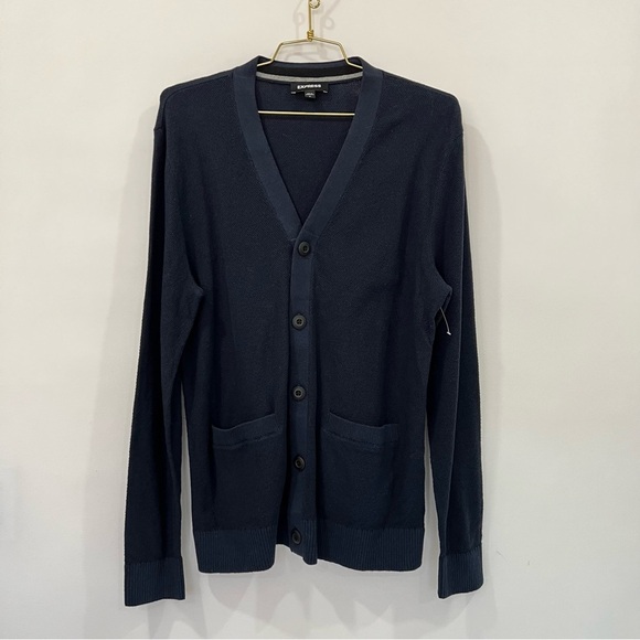 Express Sport Cardigan Sweater Navy Blue Size Medium Button-Up With Pocket Pique - Picture 1 of 7